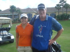 Hannah Yun and Caddie Dave Andrews at LPGA Q School in Daytona Beach, FL